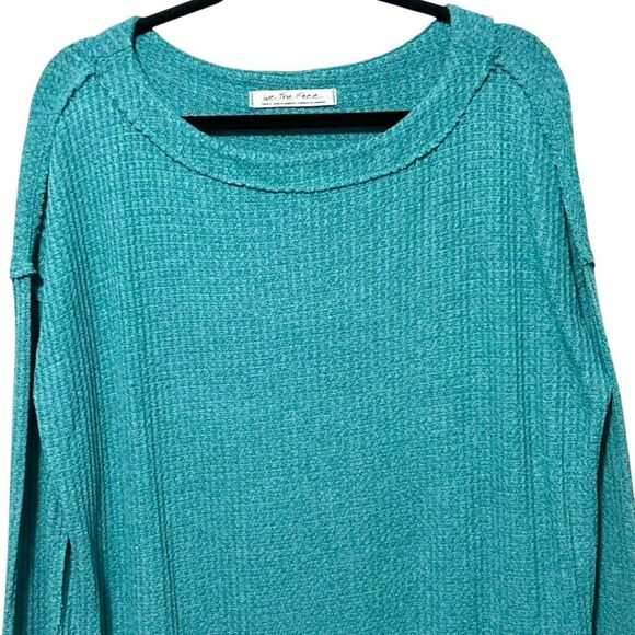 FREE PEOPLE NWT North Shore Waffle Knit Oversized Tunic *Aqua S - Picture 3 of 10